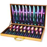 Ensemble de couverts de luxe, cuillères de Table en inox, 36 pièces avec boîte en bois, Set en or, collection