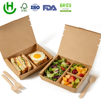 Boîte à collation en papier kraft personnalisée de l'usine Hongchang, impression couleur intégrale avec fermeture à fente, emballage alimentaire jetable, vente en gros