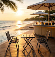 Ensemble de mobilier de patio carré moderne et durable pour l'extérieur, 3 pièces, avec tables et chaises pliantes à structure métallique, idéal pour les cafés et restaurants.
