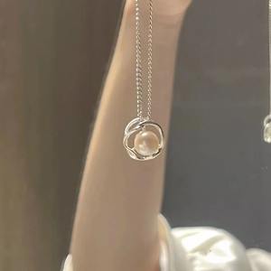 Collier long en argent pur S925 Wenchi, chaîne de pull, luxe vintage, collier basique avec design de niche, mode simple, modèle perle 24039 - Product Image 3