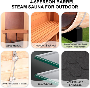 Sauna extérieur en forme de baril personnalisable pour 4 à 8 personnes, en épicéa/<span class=keywords><strong>bois</strong></span> thermique/cèdre, avec véranda, poêle à <span class=keywords><strong>bois</strong></span> ou poêle électrique - Product Image 6
