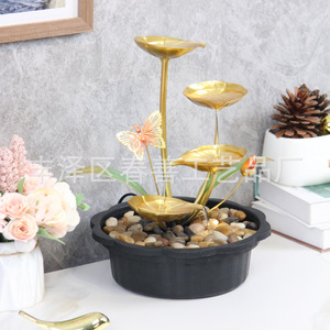 Feng Shui Water Feature Metal Desk Decor <b>Lighted</b> Indoor Office Home Accent With Stones And <b>Butterfly</b> Design - Product Image 4