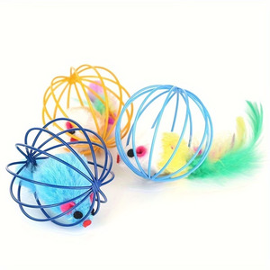 Juguete para Gatos Playpal, Jaula con Ratón de Juguete y Pluma Artificial, Mini Jaula con Pelota, Juguete de Auto-Juego para Gatos, Color Aleatorio - Product Image 4