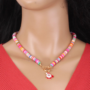 จี้ซานตาคลอส สร้อยคอดินโพลิเมอร์หลากสี สร้อยคอโบฮีเมียน เครื่องประดับคริสต์มาส โลหะผสมสังกะสี ดีไซน์การ์ตูน - Product Image 1