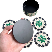 Ensemble de sous-verres élégants faits à la main, écologiques, minimalistes, avec incrustation de nacre, 6 pièces, support de table en bambou, design inspiré des tasses à thé