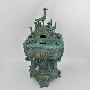 Squisito antico bruciatore di incenso in bronzo cinese antico quattro draghi quattro fenici pratici oggetti artistici in metallo periodo di guerra - Product Image 2