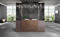 Comptoir de réception en bois grainé avec armoire de rangement mobile, comptoir d'accueil moderne pour hall d'entreprise, table de réception pour bureau ou salon