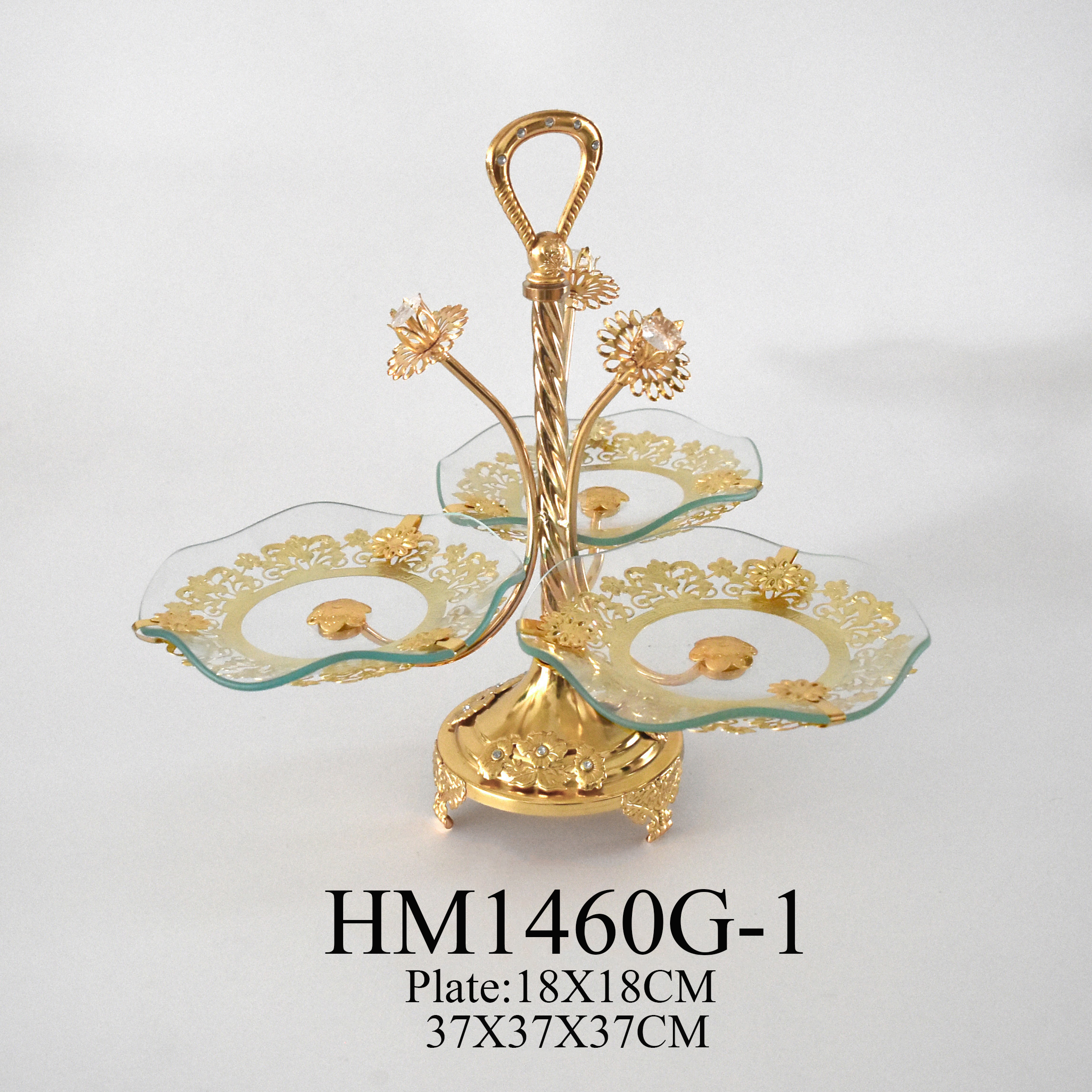 Высококачественный металлический золотистый буфетный стол, декоративная тарелка с тремя фруктами