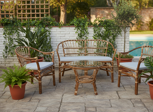 Juego de Mesa y Sillas de Ratán Hechas a Mano FLADEO, Muebles Modulares Cómodos para Sala de Estar, Diseño Clásico para Apartamentos, Hoteles y Villas - Product Image 6