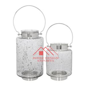 Decorations High Quality Glass Crackle Candle Holder Stainless Steel Luxury Glass Crackle Candle <b>Lantern</b> for <b>Indoor</b> and Outdoor - Product Image 4