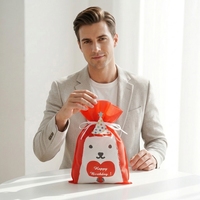 Pochette à cordon en matériau Non tissé jetable rouge mignon dessin animé chien motif fête cadeau paquet enfants sacs d'anniversaire