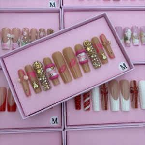 Ongles à presser personnalisés, design sur mesure, <span class=keywords><strong>manucure</strong></span> artistique, couverture complète, ongles faits à la main, ongles en acrylique avec diamants - Product Image 4