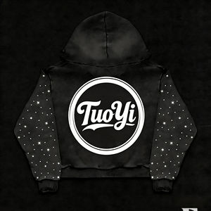 Felpa con Cappuccio da Uomo di Alta Qualità in Puro Cotone, Stile Street Vintage Sportivo con Ricami e Strass Termoadesivi - Product Image 3