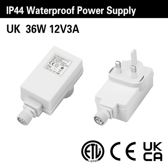 Source Factory IP44 Waterproof 12V3A 36W Power Adapter | UK Plug | ETL CE UKCA Certified | OEM/ODM Supported
