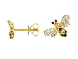 <b>Bee</b> Design Stud Earrings 18K Gold 925 Sterling Silver White Yellow Black Diamonds Cute Animal Jewelry Women Accessory - Product Image 3