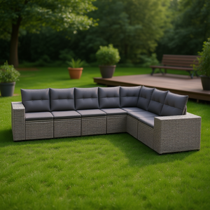 Ensemble de canapés de jardin en rotin PE gris, mobilier d'extérieur résistant aux UV, design contemporain, capacité de 10+ places - Product Image 2