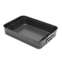 Plat à rôtir profond en acier au carbone antiadhésif, 13,7/16 pouces, plateau de cuisson rectangulaire avec deux poignées, rôtissoire profonde pour poulet, dinde