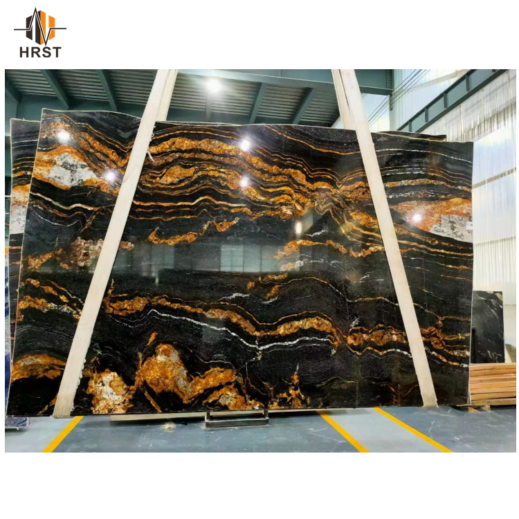 Black Fusion Granite Big Slabs - Golden Magma Stone At Factory