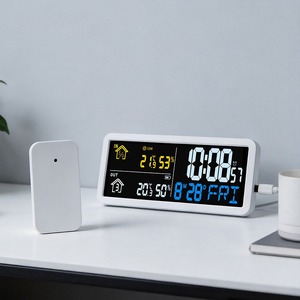 Huayang Multifunction Weather <strong>Clock</strong> 204 LCD Display Indoor Outdoor Temperature Humidity with Remote Wireless Sensor Triple Alarm - Product Image 4