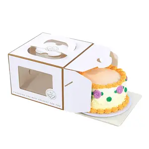 Caja de embalaje para repostería, caja de papel blanca de alta calidad con mango para pastel y ventana, 10 pulgadas