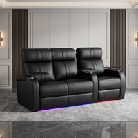 Fauteuil inclinable Soothroom, moderne, en cuir véritable, en bois, inclinable électriquement, zéro gravité, canapé extensible, 7 couleurs de lumières LED