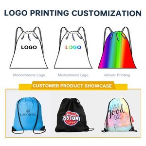 Logotipo personalizado impreso 210D Poliéster Draw String Cinch Mochila Colorido Gimnasio Deporte Bolsa de compras promocional con Cinch Cordones - Product Image 3