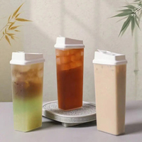Bouteille de boisson créative carrée en plastique PP de 500 ml pour thé au lait, résistante aux hautes températures, récipient d'emballage pour jus, vente en gros