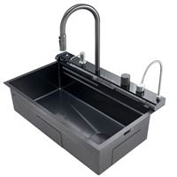 Évier de cuisine multifonctionnel de luxe en acier inoxydable avec affichage numérique, grand évier simple, effet cascade de pluie, marque Whale