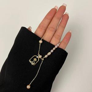 Collier élégant de style français Rose Manor Garden, chaîne de clavicule, romantique, lavande, violet, perle d'eau douce naturelle, noble, véritable perle - Product Image 1