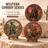 1 ons Koin Koboi Barat Tembaga Murni 999, Relief Tinggi, Dilukis dengan UV, Seperti Bukti Asli, Koleksi Wild West