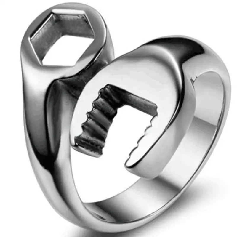 Nieuwe Gepersonaliseerde Roestvrijstalen Ringen Zilver Overdrijving Schroef Gat Moersleutelring Voor Mannen Anillo