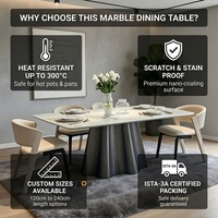 Table en marbre Calacatta avec base en acier inoxydable résistante à la chaleur |   Table à manger anti-rayures 6 places, taille personnalisée 140-240 cm