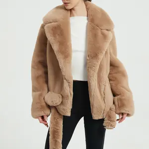 Nouveau manteau en laine chaud pour femme, veste en velours chaud avec ceinture, manteau d'hiver tendance 2021