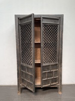 Armoire en bois sculptée noire, rustique, vieilli, Shabby, Chic, à deux portes