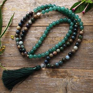 Natural Stone Beaded Necklace And <b>Bracelet</b> <b>Set</b> 108 Beads Tassel Yoga Jewelry Unisex Fashion Jewelry <b>Set</b> - Product Image 3