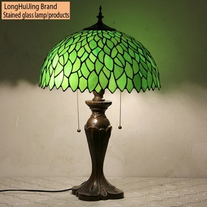 LongHuiJing Tiffany Antique Table Lamps Green Leaves Stained Glass Lampshade Desk Lamp Restaurants <b>Decor</b> <b>Lighting</b> - Product Image 2