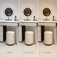 Ensemble coiffeuse avec armoire latérale à 6 tiroirs, miroir LED à 3 couleurs de lumière, coiffeuse en bois multicouche à ouverture par pression pour chambre à coucher