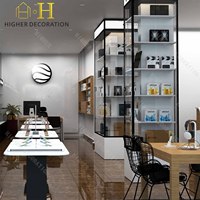 Table d'exposition en bois pour ordinateur avec éclairage LED et vitrine en verre pour magasin de téléphonie mobile