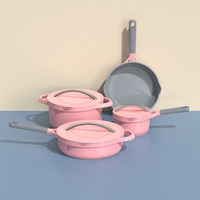 Ensemble de casseroles en aluminium antiadhésif minimaliste professionnel avec couvercle en verre, écologique, facile à nettoyer, pour la maison, l'hôtel, le restaurant, la cuisine