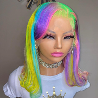 Perruques de couleur arc-en-ciel rouge rose violet vert bleu jaune orange gris cheveux humains dentelle frontale déjà fabriquées perruques de cheveux humains