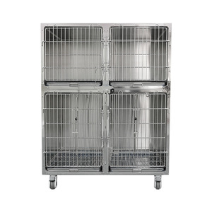 Jaula para Mascotas de Acero Inoxidable de Doble Capa, Cuatro Compartimentos, para Perros y Gatos, con Ruedas - Product Image 3