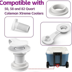 Cooler Drain Plug Assembly 1 Inch Shaft White Plastic 2 Pack For Coleman 50 58 Fishing Box - Product Image 3