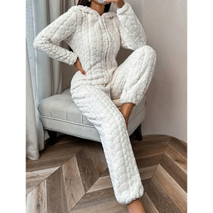 Tuta <span class=keywords><strong>Pigiama</strong></span> in Morbido Pile Corallo Caldo per <span class=keywords><strong>Donna</strong></span> Nuovo Stile Autunno e Inverno <span class=keywords><strong>con</strong></span> <span class=keywords><strong>Cappuccio</strong></span> Soffice per Casa - Product Image 1