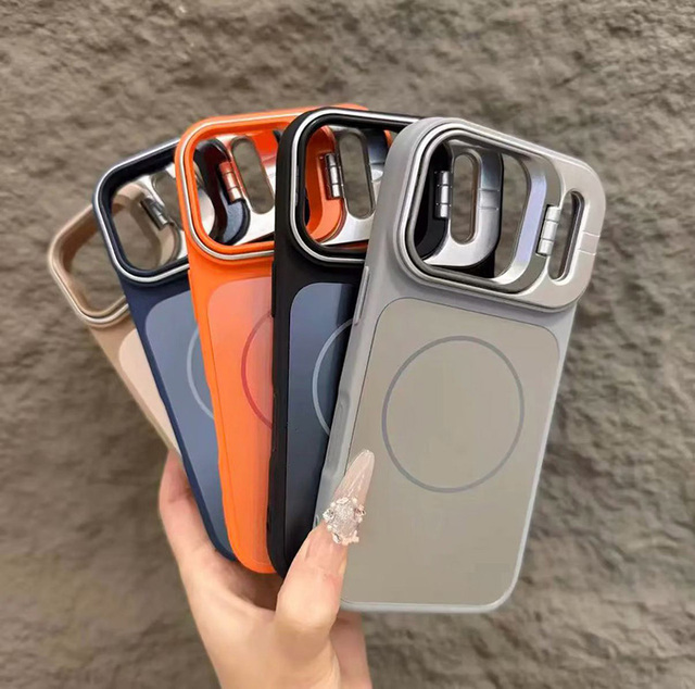 New Lens Kickstand Magnetic Shockproof Mobile Phone Case for iPhone 17 16 Pro Max 17 Air 13 14 15 Pro AG Matte Protective Cover