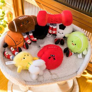 卡通运动玩偶足球羽毛球橄榄球玩偶仿真网球台球运动玩偶棉质毛绒挂件钥匙扣 - Product Image 2