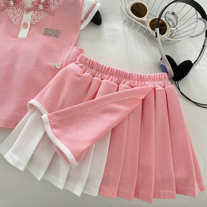 Conjunto de <span class=keywords><strong>Verano</strong></span> para Niña Estilo Preppy 2025 de Algodón de Alta Calidad Top tipo Chaleco de Encaje Floral y Falda con Lazo Nuevo Patrón Floral - Product Image 5