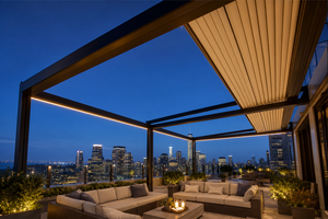 Pergola moderne en aluminium RKOVE RK-E2 3*4 avec toit rétractable motorisé et éclairage LED, gazebo de jardin extérieur - Product Image 3