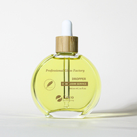 Botol Serum Kaca Desain Baru 50ml, Botol Perawatan Kulit Bulat Pipih, Kemasan Bambu, Botol Minyak Rambut Kaca 1.7oz dengan Pipet
