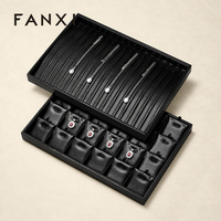 Plateau de présentation de bijoux noir, organisateur de bijoux en cuir PU pour boucles d'oreilles, bagues, colliers, pour vitrine de boutique et photographie