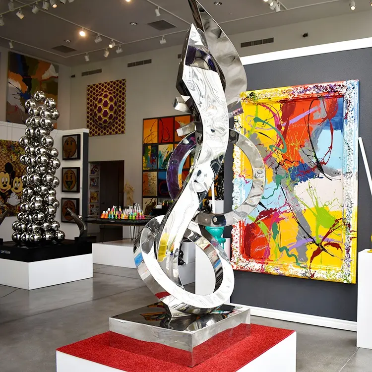 Decoración de interiores famoso arte moderno escultura 304 escultura abstracta de acero inoxidable